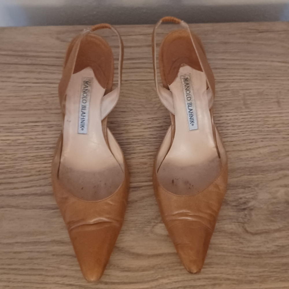 Manolo Blahnik Tan Leather Slingback Pumps Heels - Size 38 (8)
